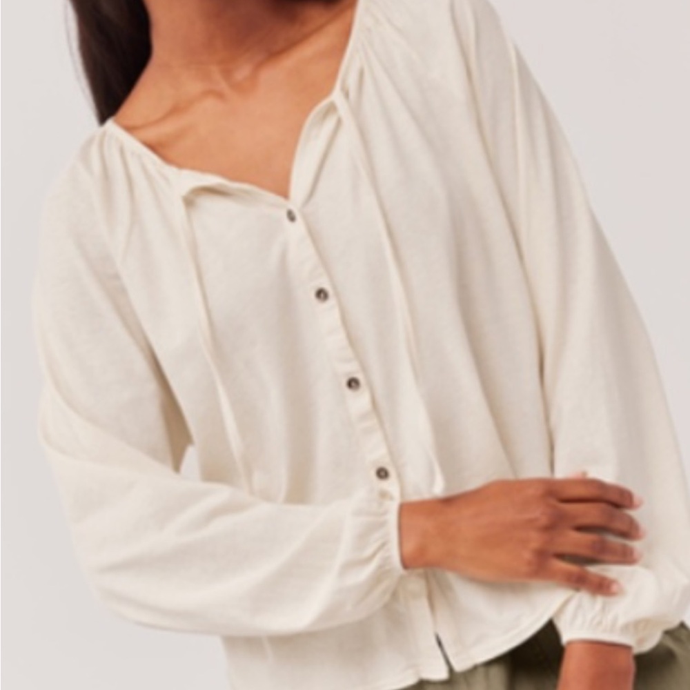 Pact Organic Cotton and Linen Peasant Top, Size Small